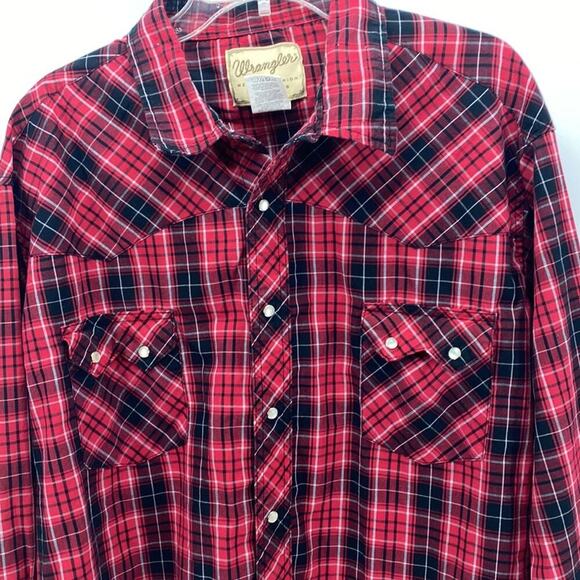 Wrangler red plaid snap buttons western outdoor casual button down sz 3XL - Picture 3 of 7